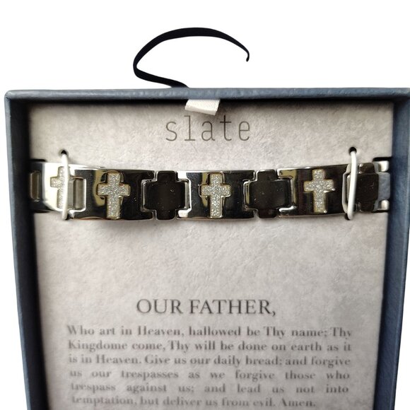Amazon.com: Flongo Men Slate Stainless Steel Bracelet With Cross Design and Lords Prayer Gift Box Inclu
